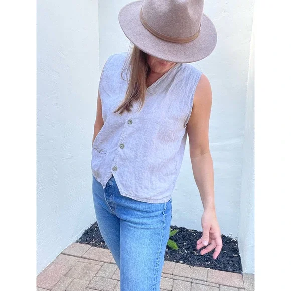 Flax by Jeanne Engelhart Linen Vest Tank Top Women's Small Button Up - Picture 2 of 9